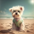 Shih tzu summer dog outfit. Summer cute shihtzu dog breed puppy wearing beach costume