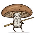 Shiitake mushroom cartoon character with wooden chopsticks.