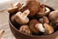 Shiitake mushroom on wooden table, close up Royalty Free Stock Photo