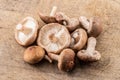 Shiitake mushrooms on the wooden background. Royalty Free Stock Photo