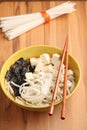 Shiitake, pasta, and tofu soup Royalty Free Stock Photo
