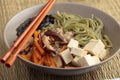 Shiitake, soba, and tofu soup Royalty Free Stock Photo