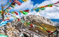 Shika snow mountain summit and Tibetan Buddhist prayer flags view Shangri-La Yunnan China Royalty Free Stock Photo