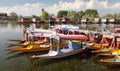 Shikara boats on Dal Lake with houseboats in Srinagar