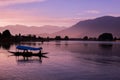 Shikara boats on Dal Lake with Sunset Dal Lake in Srinagar Jammu and Kashmir