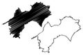 Shikoku island Japan, East Asia, Japanese archipelago map vector illustration, scribble sketch Shikoku map