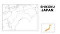 Shikoku Map. Outline state map of Shikoku. Political map of Shikoku with a black and white design.1 Royalty Free Stock Photo