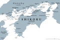 Shikoku, gray political map, region and smallest main island of Japan Royalty Free Stock Photo