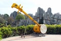 Shilin, China - March 7, 2012: Monument to Sanxian, or Chinese lute, a traditional three-stringed fretless plucked musical Royalty Free Stock Photo