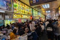 Shilin Night Market food court. A popular and famous destination, endless food stalls, crowds. Largest night market in Taiwan