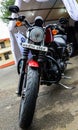 Beautiful Harley Davidson motorbike standing for test drive. Sporty, black harley davidson bike