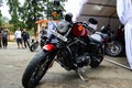 Display of Harley Davidson motorbike in an exhibition. Visitors and fan of harley davidson bike