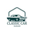 Shilouette classic car with emblem logo vector Royalty Free Stock Photo