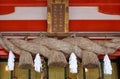 Shimenawa, the enclosing rope above the entrance to the shinto shrine in Kumano. Japan