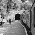 Shimla, Himachal Pradesh, India - May 14, 2022 - Toy train Kalka-Shimla route, moving on railway to the hill, Toy train from Kalka Royalty Free Stock Photo