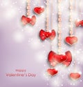 Shimmering Background with Hanging Hearts for Valentines Day