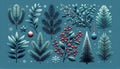 Shimmering Blue Christmas Branches on a Cedar Background AI Generated