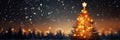 Shimmering Christmas Tree with Lights and Snow in Festive Night - Background for Greeting Card