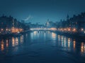 Shimmering city lights reflecting on a river at night Royalty Free Stock Photo
