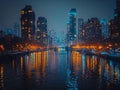 Shimmering city lights reflecting on a river at night Royalty Free Stock Photo