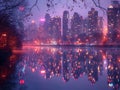 Shimmering city lights reflecting on a river at night Royalty Free Stock Photo