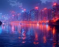 Shimmering city lights reflecting on a river at night Royalty Free Stock Photo