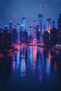 Shimmering city lights reflecting on a river at night Royalty Free Stock Photo