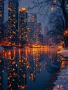 Shimmering city lights reflecting on a river at night Royalty Free Stock Photo