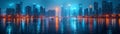 Shimmering city lights reflecting on a river at night Royalty Free Stock Photo