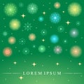 Shimmering Colorful Snowflakes. Golden Shinning Stars and Snowflakes on Green Background. Perfect for Festive Design