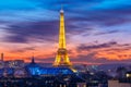 Shimmering Eiffel Tower at sunset in Paris, France Royalty Free Stock Photo