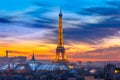 Shimmering Eiffel Tower at sunset in Paris, France Royalty Free Stock Photo