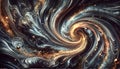 Shimmering galaxy-like liquid swirl with metallic accents and dynamic fluid textures created using generative AI for elegant