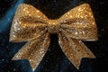 A shimmering gold bow adorned with tiny bells Royalty Free Stock Photo