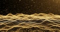 Golden Abstract Digital Landscape of Wavy Particles and Bokeh Lights background Royalty Free Stock Photo