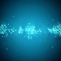 Shimmering pixel triangles on deep blue gradient backdrop forming geometric pattern