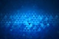 Shimmering pixel triangles in a geometric pattern on deep blue gradient background