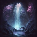 Shimmering Waterfall in Magical Blue and Pink Colors for Posters and Wallpapers.