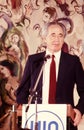 Shimon Peres Speaks with Background of Chagall Tapestries Royalty Free Stock Photo