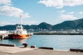 Shimonoseki Kanmon Straits port and Kitakyushu Moji town in Yamaguchi, Japan Royalty Free Stock Photo