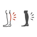 Shin hurts line and solid icon, Body pain concept, Shin pain sign on white background, leg injured in shin area icon in