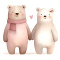watercolor Cute couple of polar bears in love isolated on white background. Royalty Free Stock Photo