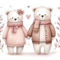 watercolor Cute couple of polar bears in love isolated on white background. Royalty Free Stock Photo