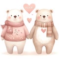 watercolor Cute couple of polar bears in love isolated on white background. Royalty Free Stock Photo