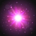 Shine cosmic star on transparent background. Glow effect. Vector illustration