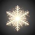 Shine golden snowflake with glitter . Christmas vector decoration