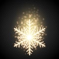 Shine golden snowflake with glitter . Christmas vector decoration