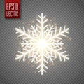 Shine golden snowflake with glitter . Christmas vector decoration