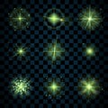 Shine green stars glitters sparkles icons Royalty Free Stock Photo