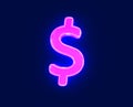 Shine neon light glow glassy alphabet - dollar - peso sign isolated on dark, 3D illustration of symbols